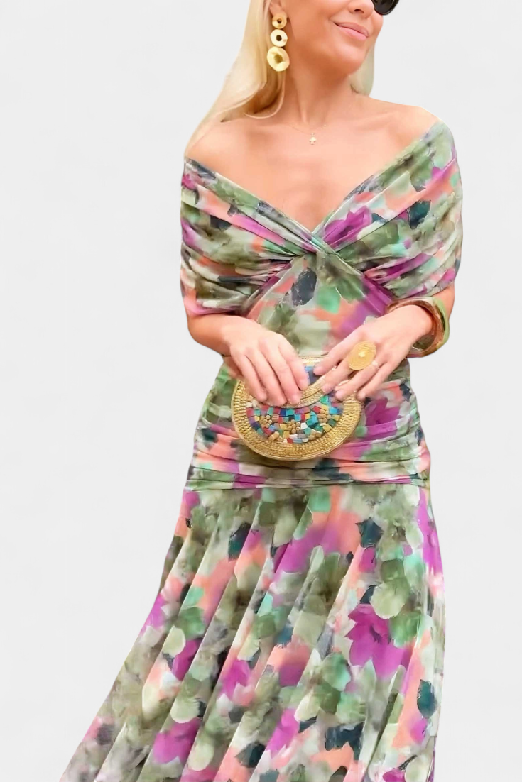 FLORENDA™ | Long Floral V Neck Dress CULTÉIRE DUBLIN