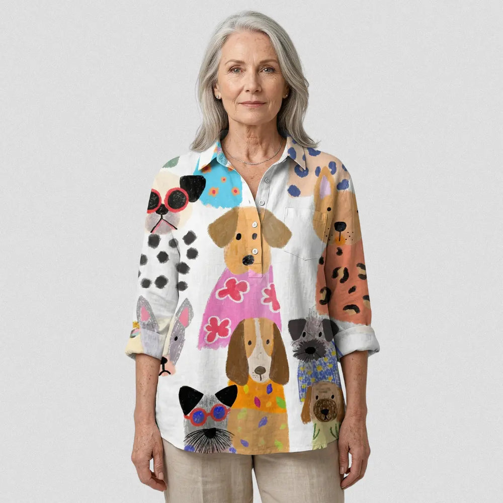 Brigitte | Women's Colorful Fun Cartoon Puppy Print Casual  Shirt CULT ÉIRE