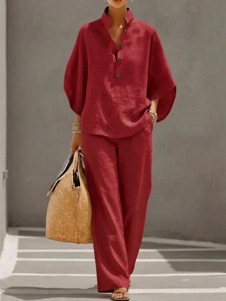 MARIBEL | Linen outfit with batwing sleeves and wide-leg trousers CULT ÉIRE