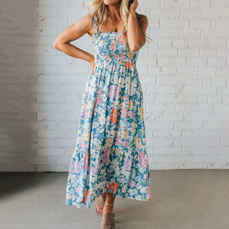 FIONA™ | Floral Maxi Dress Smocked Bodice Adjustable Straps CULT ÉIRE