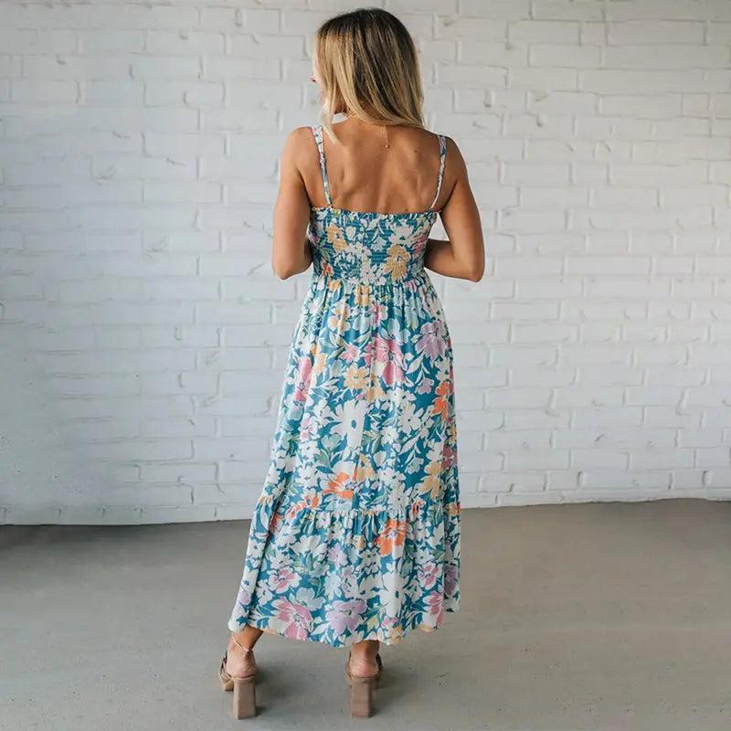 FIONA™ | Floral Maxi Dress Smocked Bodice Adjustable Straps CULT ÉIRE