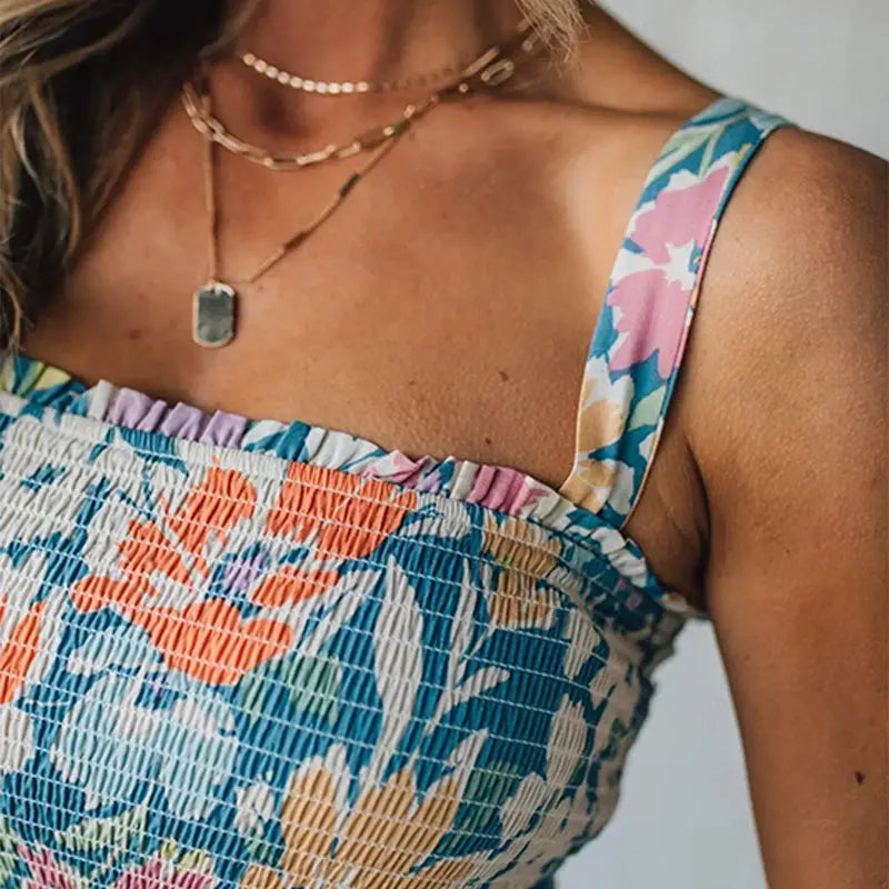 FIONA™ | Floral Maxi Dress Smocked Bodice Adjustable Straps CULT ÉIRE