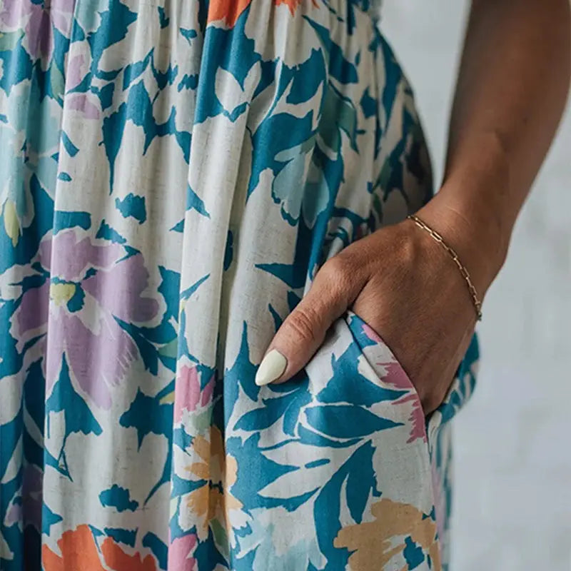 FIONA™ | Floral Maxi Dress Smocked Bodice Adjustable Straps CULT ÉIRE