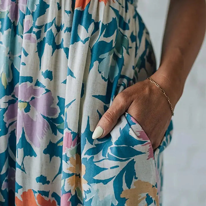 FIONA™ | Floral Maxi Dress Smocked Bodice Adjustable Straps CULT ÉIRE